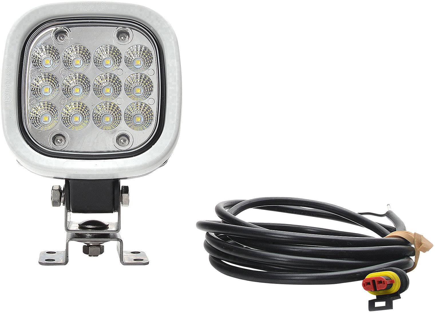 LED-Arbeitsleuchte mit 12 LEDs neben einem schwarzen Kabel mit Stecker; dient zur Beleuchtung bei schlechten Lichtverhältnissen.