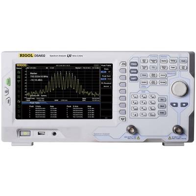 'Rigol DSA832 Spektrumanalysator' zeigt auf dem Display ein Frequenzdiagramm mit einem Peak bei 700,034 MHz und -15,616 dBm.