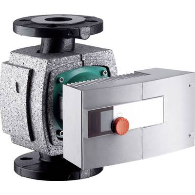 Eine Wasserpumpe mit Metall- und Kunststoffgehäuse, rotem Drehknopf an der Vorderseite, vermutlich für Heizungssysteme.