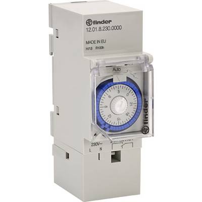 Ein mechanischer Zeitschaltuhrmodul von Finder mit Drehregler für Zeiteinstellungen. Spannung: 230V. Hergestellt in der EU.