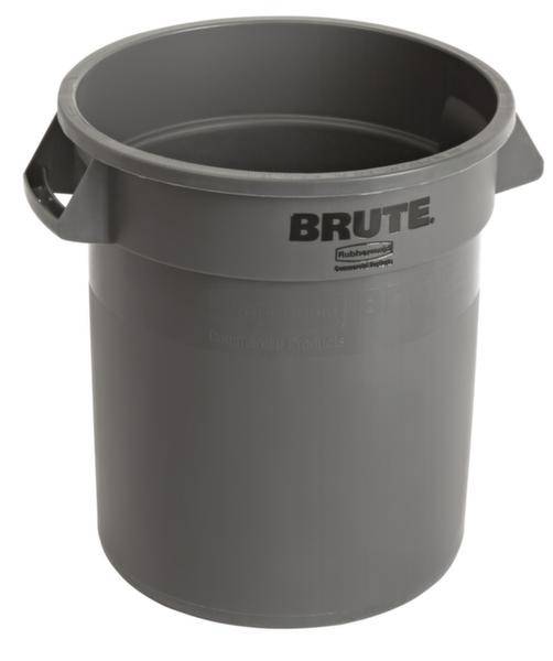Grauer Kunststoffabfalleimer mit seitlichen Griffen, Aufschrift 'BRUTE', geeignet für industrielle oder gewerbliche Nutzung.