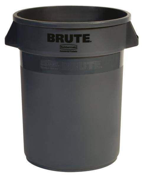 Grauer Abfalleimer mit der Aufschrift 'BRUTE' auf der Vorderseite, geeignet für den Einsatz in Haushalten oder Gewerbebetrieben.