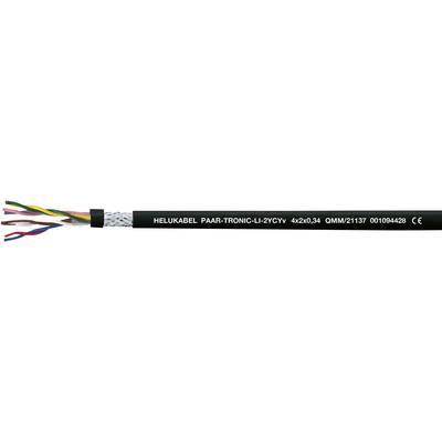 Ein schwarzes Kabel mit der Aufschrift 'HELUKABEL PAAR-TRONIC-C-LIYCY' und farbigen Innenkabeln. Geeignet für industrielle Anwendungen.