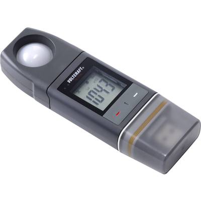 Ein digitaler Lichtmesser mit Display zeigt '1043' Lux an. Gerät hat eine Sensorlinse oben und ist in einem dunklen Gehäuse.