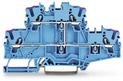 Ein blauer elektrischer Klemmenblock aus Kunststoff mit mehreren Anschlusspunkten, ausgelegt für industrielle Verdrahtungsanwendungen.