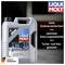 'LIQUI MOLY' Motorölkanister mit 5 Litern, Markenlogo oben rechts. Eigenschaften: hohe Schmierfähigkeit, Alterungsstabilität, Turbo- und Kat-getestet. Made in Germany-Label unten links.