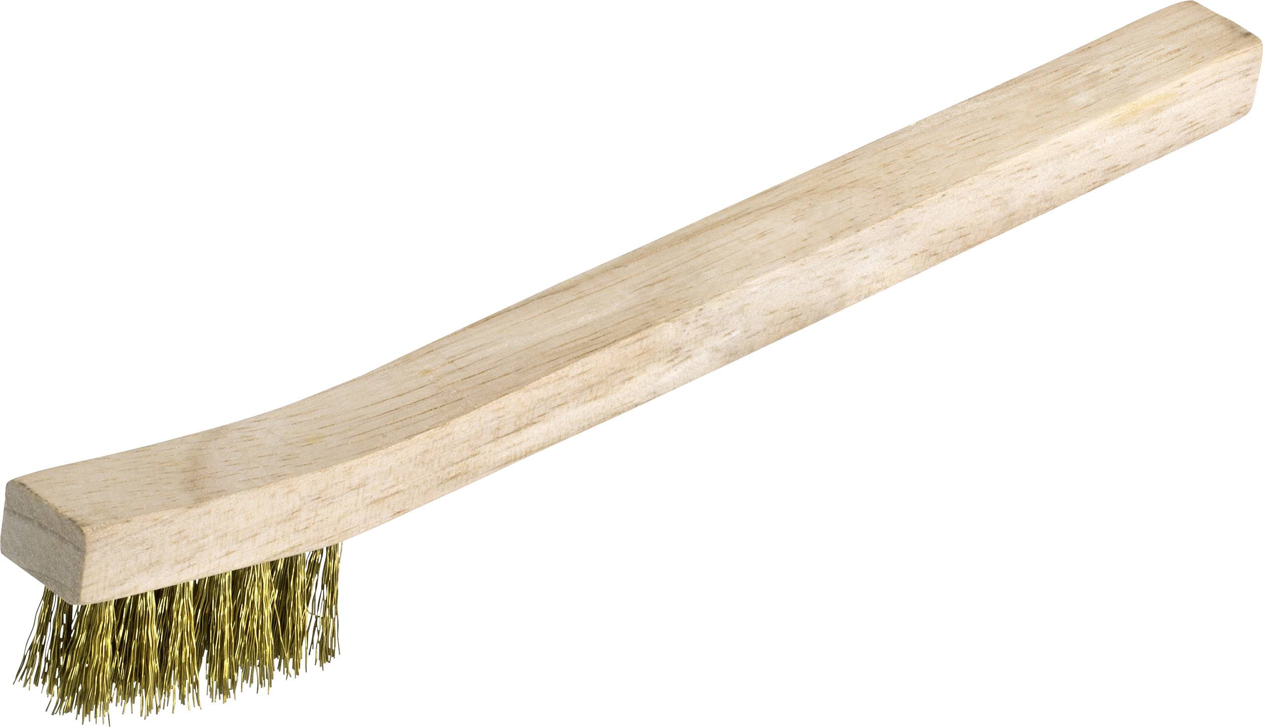 Holzbürste mit Metallborsten, verwendet zum Reinigen von Oberflächen oder Gegenständen.