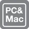 'PC & Mac'-Symbol in Weiß auf grauem Hintergrund, zeigt Kompatibilität mit beiden Betriebssystemen an.