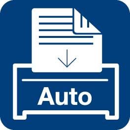 Das Bild zeigt ein Symbol für die Automatisierung eines Dokumenten-Scans, dargestellt durch ein Blatt Papier und den Text 'Auto'.