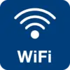 'WiFi'-Symbol mit wellenförmigem Signal oberhalb des Wortes 'WiFi' auf beigem Hintergrund, zeigt kabellose Netzwerkverbindung.