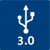 USB-Symbol mit der Beschriftung '3.0' auf beigem Hintergrund, zeigt die Kompatibilität mit USB 3.0-Standard an.