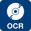Ein schwarzes Symbol eines Rundmaterials auf beigem Hintergrund, darunter der Text 'OCR'. Design zeigt Technologie zur Texterkennung.