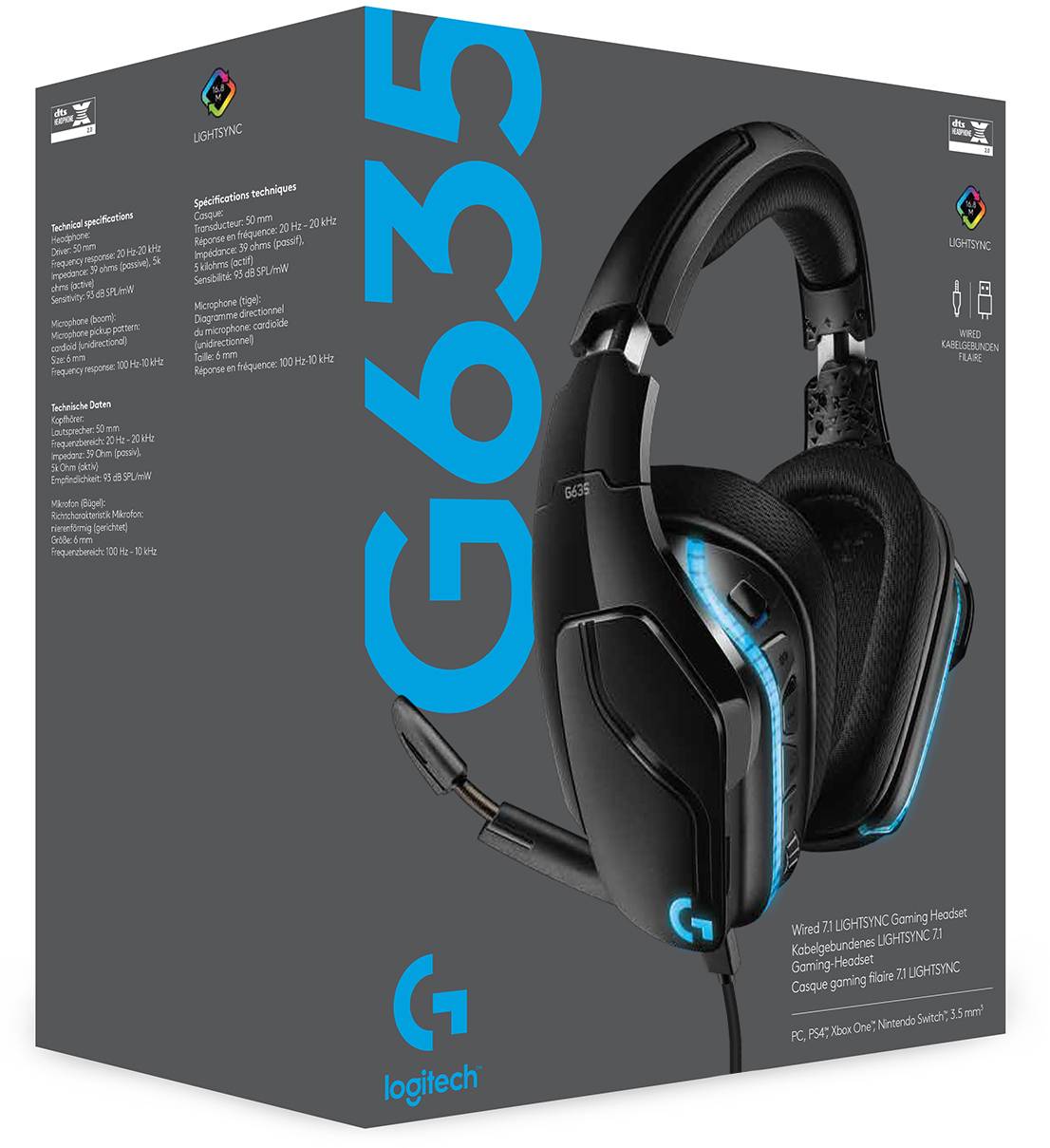 Logitech Gaming G635 Over Ear Headset kabelgebunden 7.1 Surround Schwarz, RGB Lautstärkeregelung, Mikrofon-Stummschaltun-17