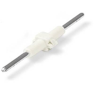 Ein metallischer Stab mit weißer Kunststoffhülle, an jedem Ende verdickt. Möglicherweise ein Bestandteil eines Mechanismus oder Werkzeugs.