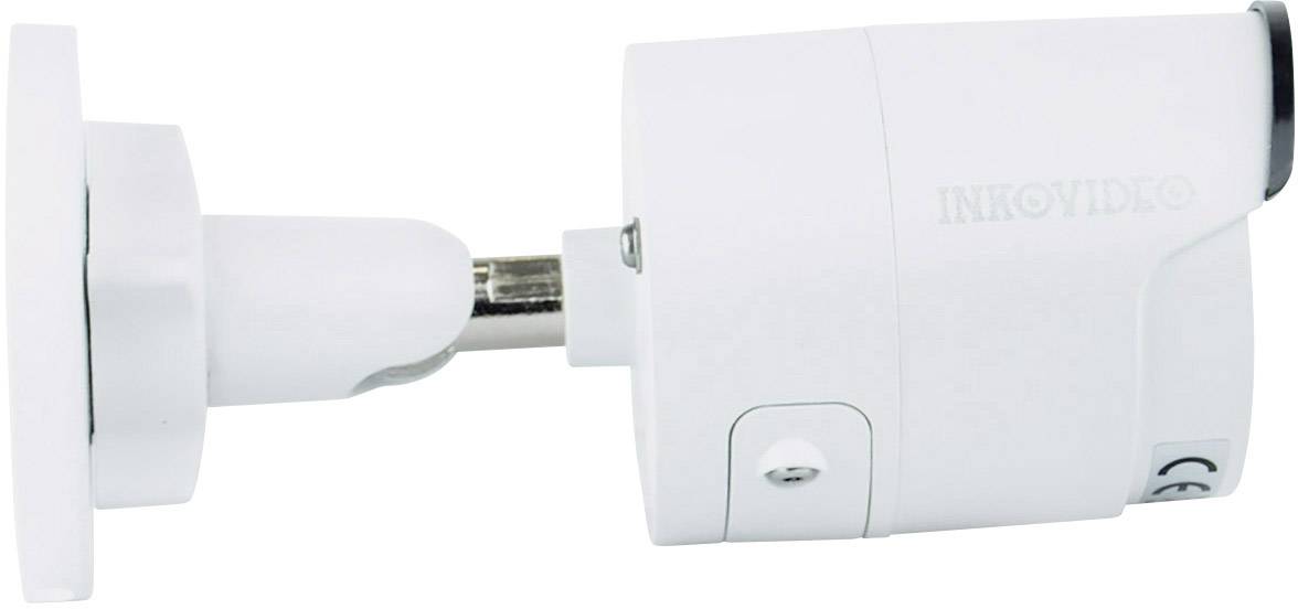 Kompakte weiße Überwachungskamera, zylindrische Form, Wandmontage, geeignet für Sicherheitsüberwachung im Innen- und Außenbereich.