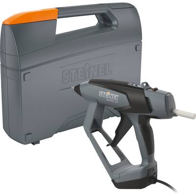 Klebepistole von Steinel mit ergonomischem Griff vor einem grauen Tragekoffer.