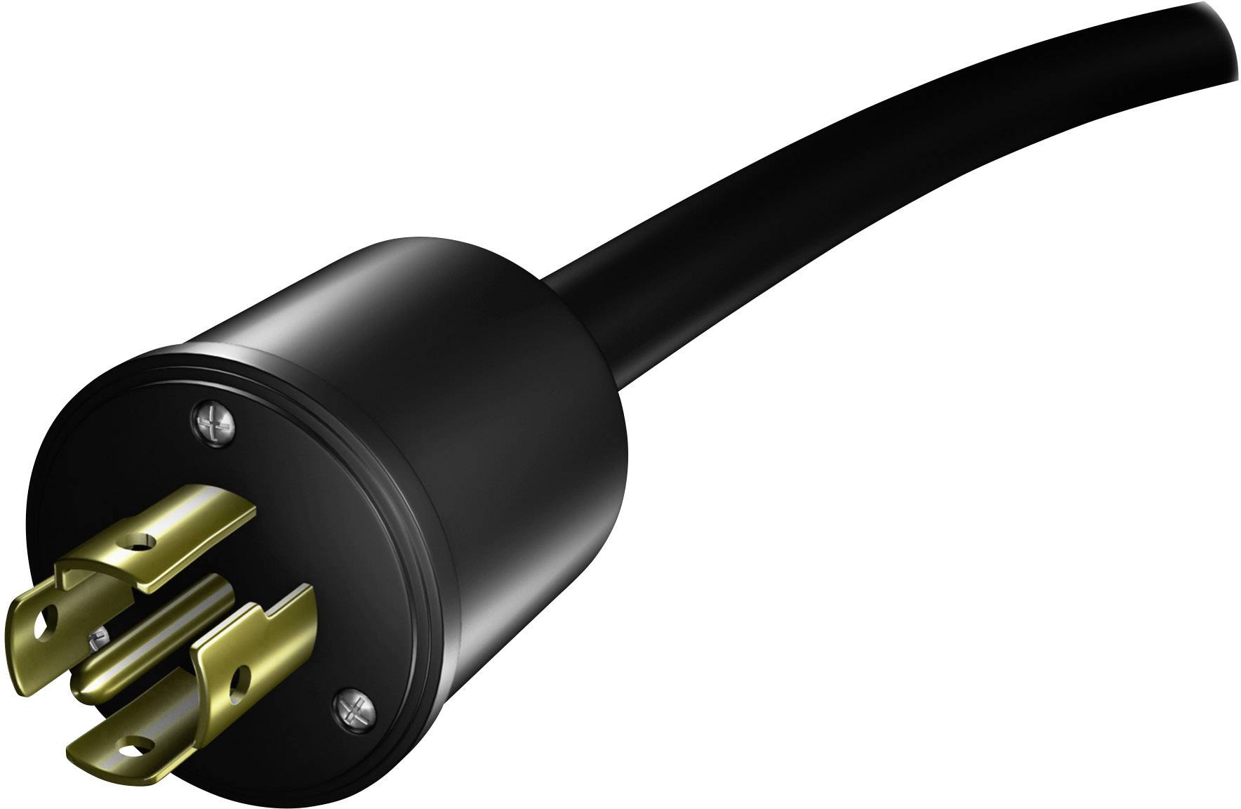 'Schwarzer dreipoliger Stecker mit goldfarbenen Kontakten, geeignet für Hochspannungsanwendungen.'