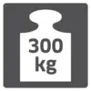 Symbol eines Gewichtes mit der Aufschrift '300 kg' zeigt die maximale Traglast.