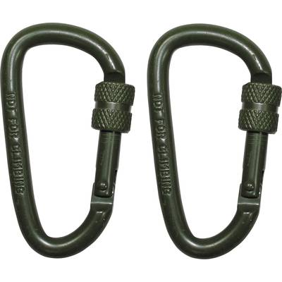 Zwei grüne Karabiner, die mit 'NOT FOR CLIMBING' beschriftet sind, liegen nebeneinander. Sie sind für Sicherungszwecke, nicht fürs Klettern.