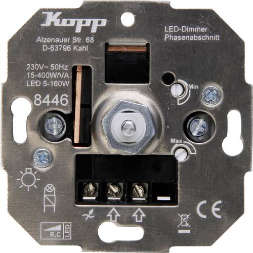 Kopp 844600004 Unterputz Dimmer Geeignet für Leuchtmittel: Glühlampe, Halogenlampe, LED-Lampe Grau
