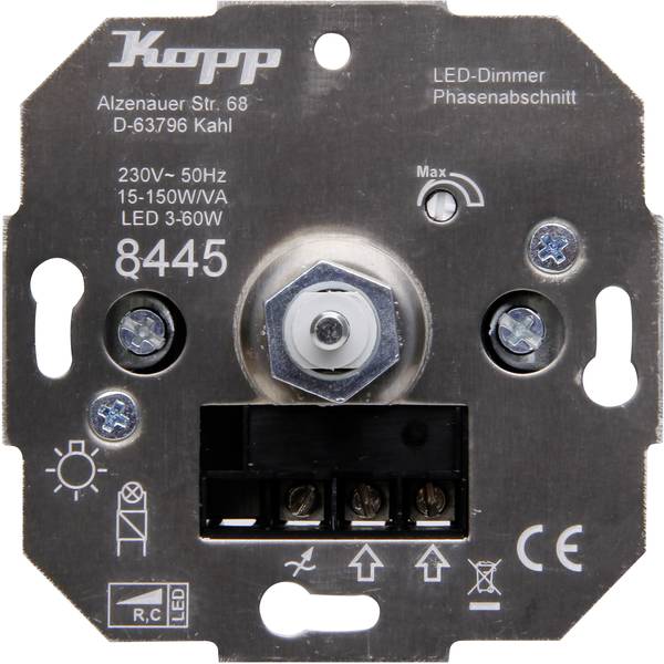 Kopp 844500001 Unterputz Dimmer Geeignet für Leuchtmittel: Glühlampe, Halogenlampe, LED-Lampe Grau