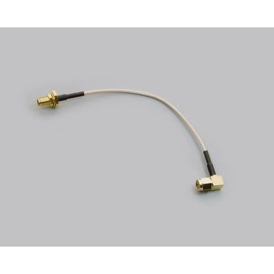 Ein koaxiales Kabel mit goldenen Steckverbindern an beiden Enden, das zur Übertragung von Hochfrequenzsignalen eingesetzt wird.