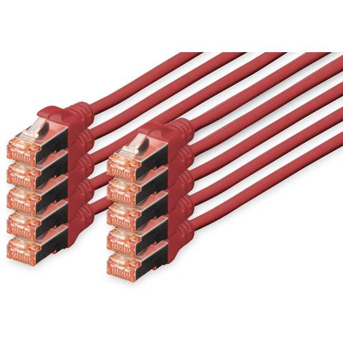 Digitus DK-1644-020-R-10 RJ45 Netzwerkkabel, Patchkabel CAT 6 S/FTP 2.00 m Rot Folienschirm, Gesamtschirm, Geschirmt, Ha...
