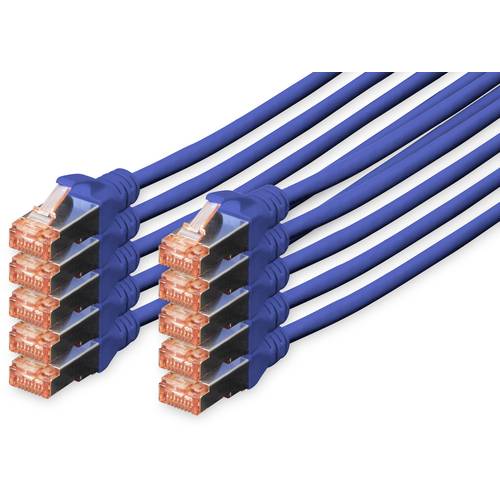 Digitus DK-1644-020-B-10 RJ45 Netzwerkkabel, Patchkabel CAT 6 S/FTP 2.00 m Blau Folienschirm, Gesamtschirm, Geschirmt, H...