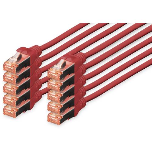 Digitus DK-1644-010-R-10 RJ45 Netzwerkkabel, Patchkabel CAT 6 S/FTP 1.00 m Rot Folienschirm, Gesamtschirm, Geschirmt, Ha...