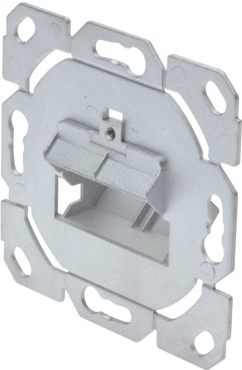 Metallrahmen mit integrierter Netzwerkanschlussbuchse, geeignet für modulare Netzwerkverkabelungssysteme in Gebäuden.
