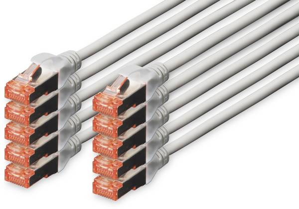 Digitus DK-1644-010-10 RJ45 Patchkabel CAT 6 S/FTP 1.00 m Grau Folienschirm, Gesamtschirm, Geschirmt, Halogenfrei, Simplex, doppelt geschirmt, verdrillte Paare 10 St.