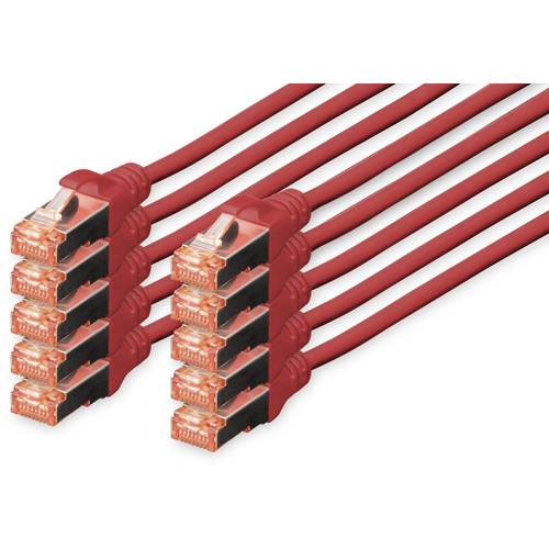 Digitus DK-1644-030-R-10 RJ45 Netzwerkkabel, Patchkabel CAT 6 S/FTP 3.00 m Rot Folienschirm, Gesamtschirm, Geschirmt, Ha...