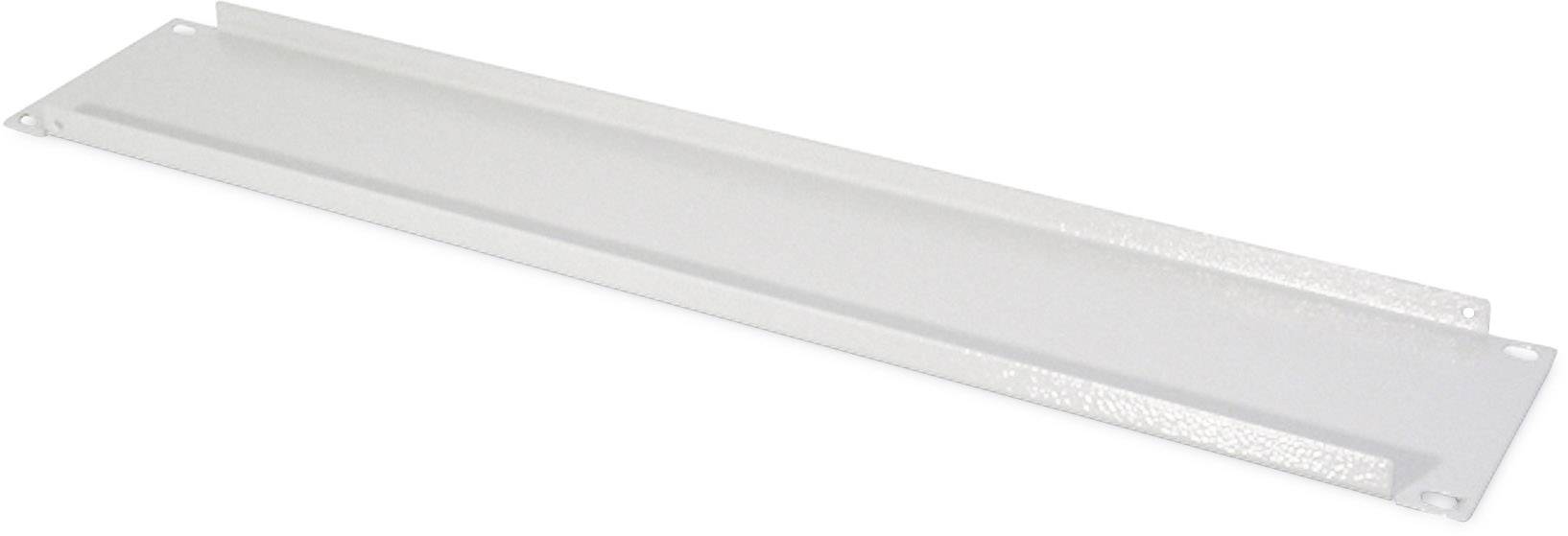 Metallblende mit rechteckiger Form, weiß, mit vier Befestigungslöchern an den Ecken. Verwendet zum Abdecken von Öffnungen.