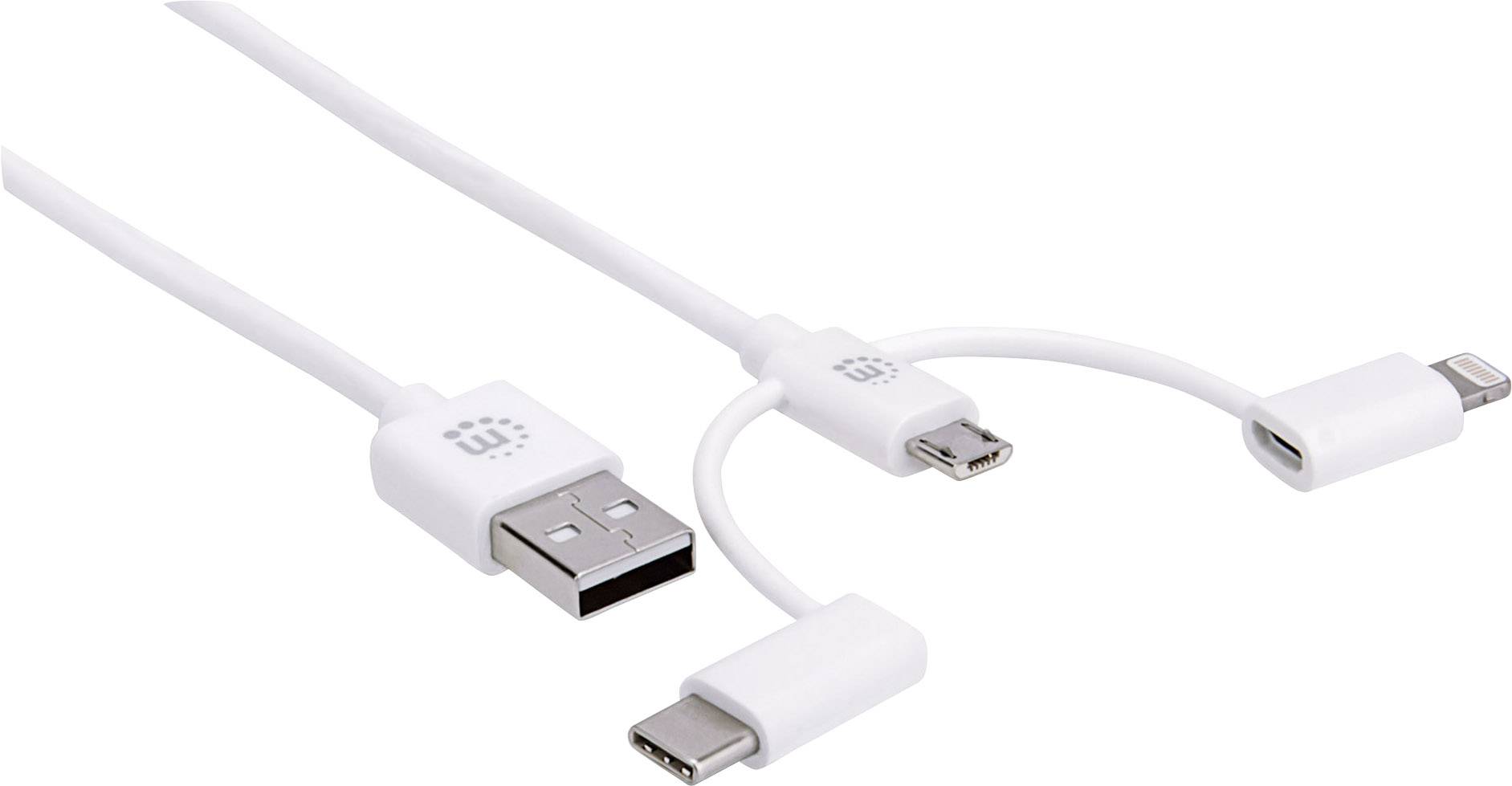 USB-A to Lightning, Micro-USB and USB-C cable, 3-in-1, 1m, Male to Male, MFi Cer