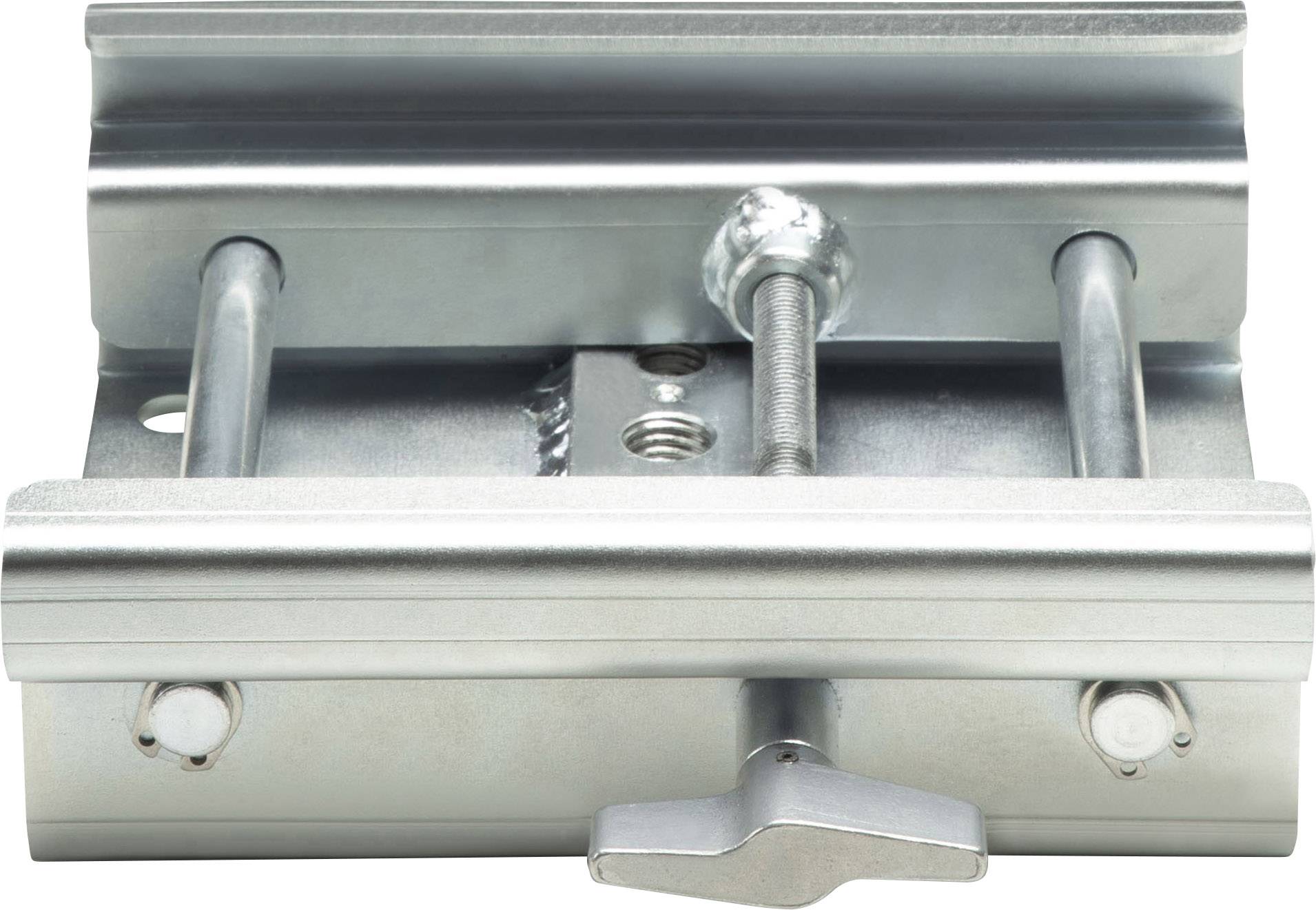 Metallischer Spannmechanismus mit zwei parallelen Stangen und einer mittigen Schraube, geeignet für den Einsatz in Halterungen oder Klemmen.
