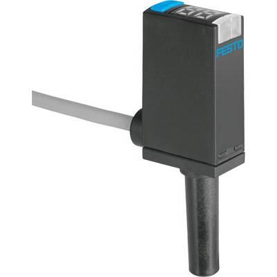 Ein digitaler Sensor von Festo mit rechteckigem schwarzen Gehäuse und Kabelanschluss, zur Messung verschiedener physikalischer Werte.