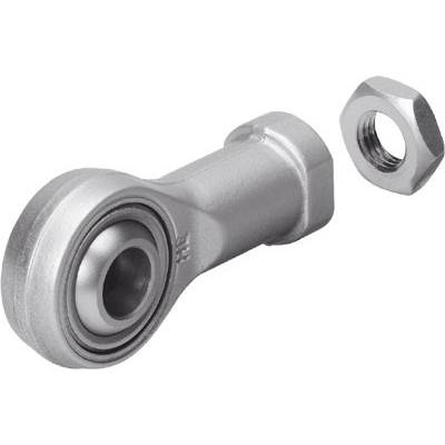 Metall-Kugelgelenk mit zugehöriger Mutter, geeignet für mechanische Verbindungen in Maschinen oder Fahrzeugen.