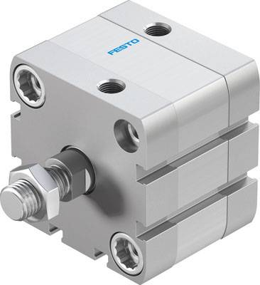 Zylindrischer Pneumatik-Ausgleichszylinder aus Metall mit Schrauben und Anschlüssen, verwendet für industrielle Anwendungen.