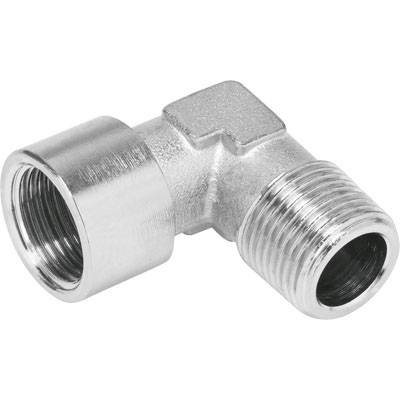 Metallwinkelstück mit Innen- und Außengewinde, geeignet für Rohrverbindungen.