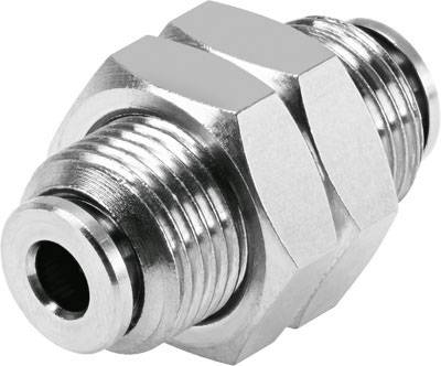 Metall-Schnellkupplung mit sechskantigem Außengewinde. Verbindet zwei Rohrleitungen sicher und effizient im industriellen Umfeld.