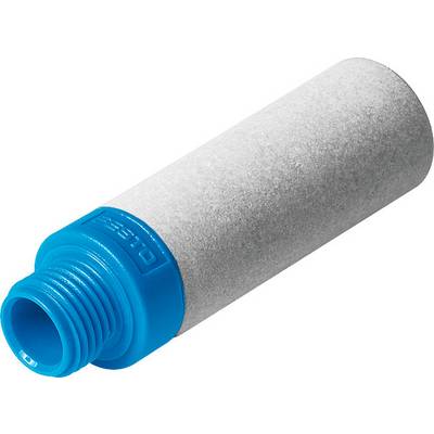Grauer Zylinder mit blauem Schraubanschluss, möglicherweise ein Filterelement.
