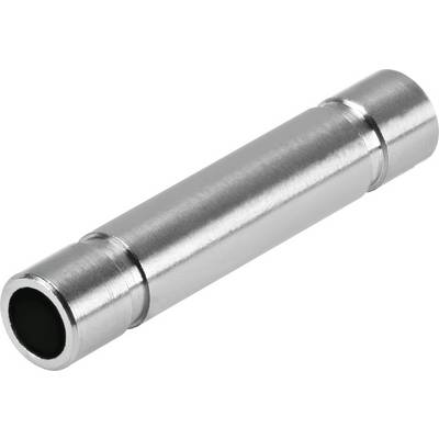 Ein zylindrisches Metallrohr in Silberoptik, liegend.