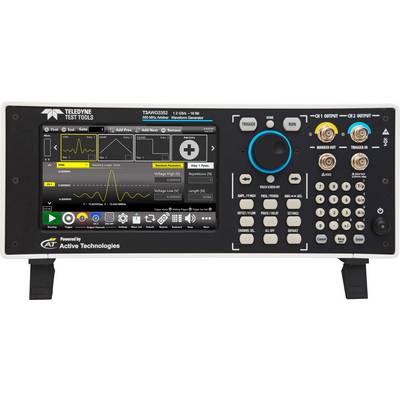 Ein Funktionsgenerator auf einem Tisch. Das Display zeigt Signalanalysen und Bedienelemente zur Signalsteuerung.