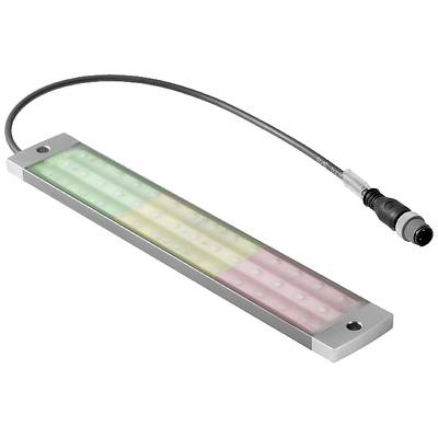 Rechteckige LED-Anzeige mit drei Farbfeldern: grün, gelb und rot, verbunden mit einem Kabel und Stecker.
