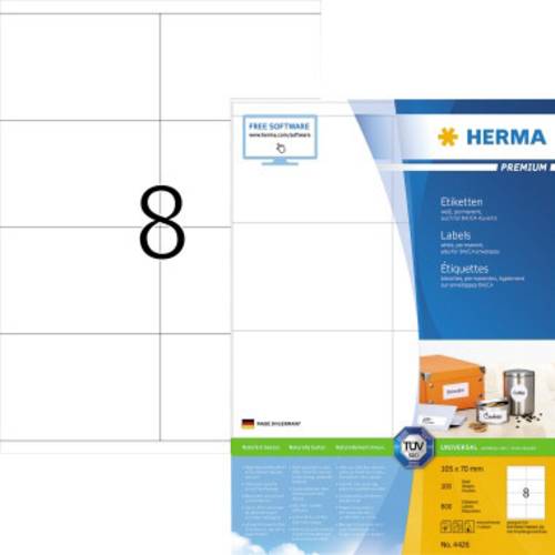Herma 4426 Universal-Etiketten 105 x 70 mm Papier Weiß 800 St. Permanent haftend Tintenstrahldrucker, Laserdrucker, Farb...