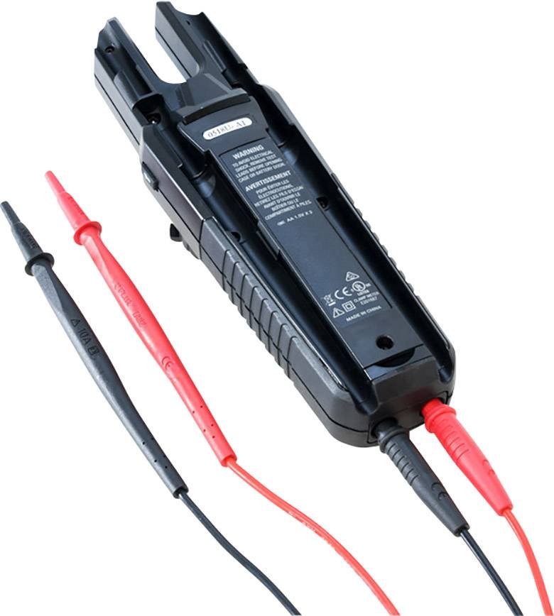 Ein zweipoliger Spannungsprüfer mit roten und schwarzen Messleitungen, verwendet zur Überprüfung elektrischer Spannungen.