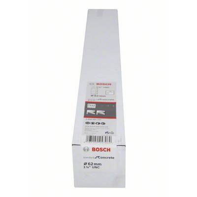 Eine weiße Verpackung der Marke Bosch für Betonbohrer, Durchmesser 62 mm, 1 1/4" UNC.