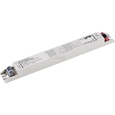 Ein rechteckiges LED-Netzteil mit technischen Spezifikationen und Anschlüssen an beiden Enden, geeignet für die LED-Beleuchtung.
