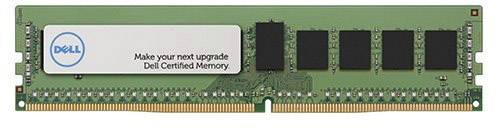 Ein Dell RAM-Modul, grün mit schwarzen Chips, trägt einen Aufkleber mit dem Text 'Make your next upgrade Dell Certified Memory'.