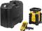 Ein schwarzer Transportkoffer, gelbes Laserniveliergerät und Empfänger. Werkzeuge zur Vermessung und Nivellierung.